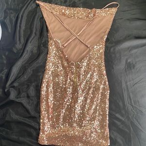 Fashion nova mini pink sequin open back dress
